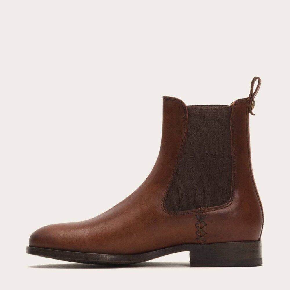 Frye Melissa Chelsea Cognac Brown Leather Comfy Low Heel Casual Short Ankle Boot - Picture 3 of 16